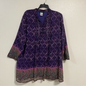 Ulla Popken paisley boarder Beaded Tunic Top Plus Size 24/26